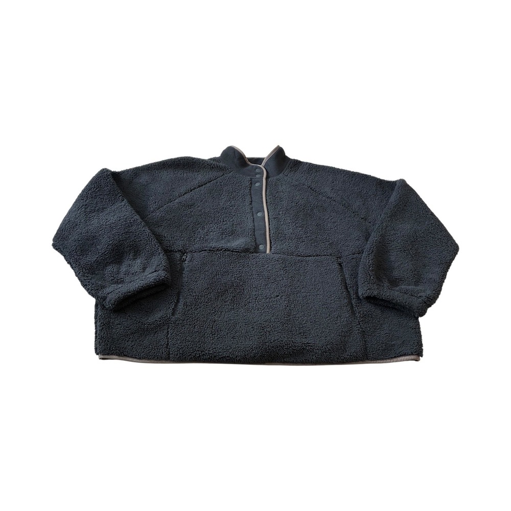 Nuuds Fleece Pullover‎ Jacket Women's XL Snap Button Pockets Gray Cozy